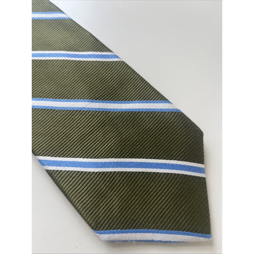 Brooks Brothers Silk USA Made Woven Italy Neck Tie Green White Blue 59" REPP